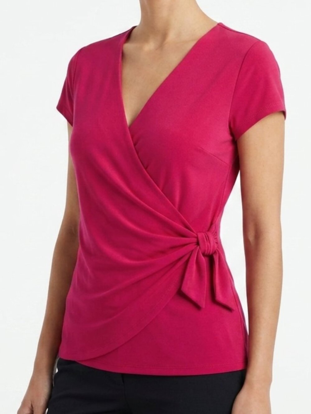 Tahari Barbie Pink Faux Wrap Stretch Top NEW- Sz. Sm